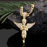 Iced Out Angel Necklace Pendant Crystal Chain For Men Hip Hop Jewelry