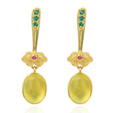Prehnite Earrings Gemstones 925 Silver Oval Golden Yellow Clouds Women's Earring