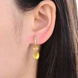 Prehnite Earrings Gemstones 925 Silver Oval Golden Yellow Clouds Women's Earring