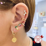 925 Silver Needle Yellow Enamel Hoop Earrings Heart Fruit Series