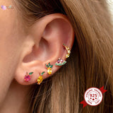 925 Silver Needle Yellow Enamel Hoop Earrings Heart Fruit Series