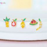 925 Silver Needle Yellow Enamel Hoop Earrings Heart Fruit Series