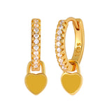 925 Silver Needle Yellow Enamel Hoop Earrings Heart Fruit Series