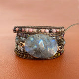 Labradorite Leather Wrap Bracelet Boho Statement
