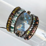 Labradorite Leather Wrap Bracelet Boho Statement