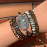 Labradorite Leather Wrap Bracelet Boho Statement