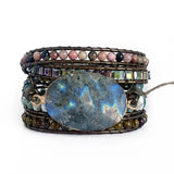 Labradorite Leather Wrap Bracelet Boho Statement