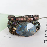 Labradorite Leather Wrap Bracelet Boho Statement