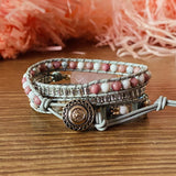 Wrap Bracelet With Natural Stone Boho Pink Bracelet