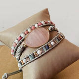 Wrap Bracelet With Natural Stone Boho Pink Bracelet