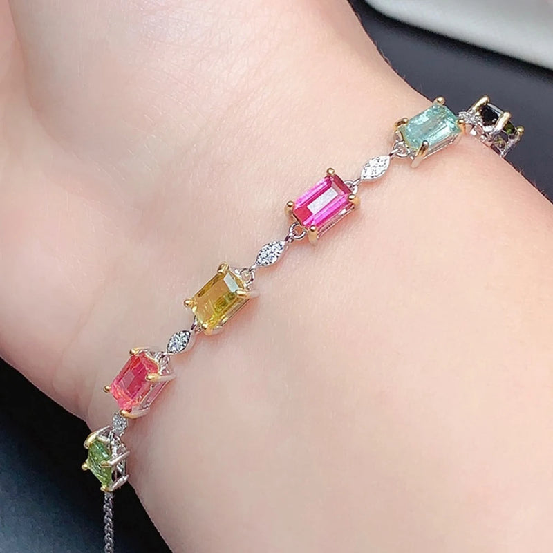 Rectangular Synthetic Tourmaline Rainbow Bracelet