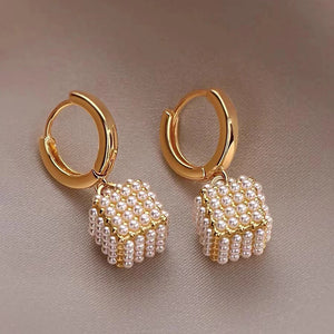 Pearl Square Pendant Earrings Jewelry For Women