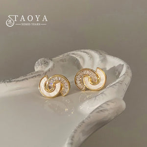 Shell Zircon C-shaped Earrings for Women