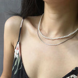 Silver Grey 4mm Shell Pearl Necklace Double Layer s925 Sterling Silver