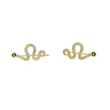 925 Sterling Silver Snake Earrings with Micro Pave CZ Eye and Green Stone