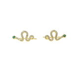 925 Sterling Silver Snake Earrings with Micro Pave CZ Eye and Green Stone