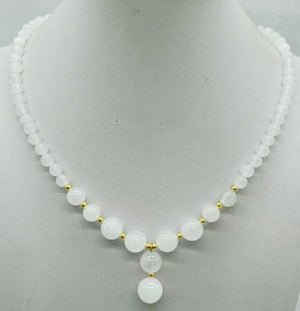 Jade Round Beads Pendant Necklace 18 Inch Jewelry Gift for Women