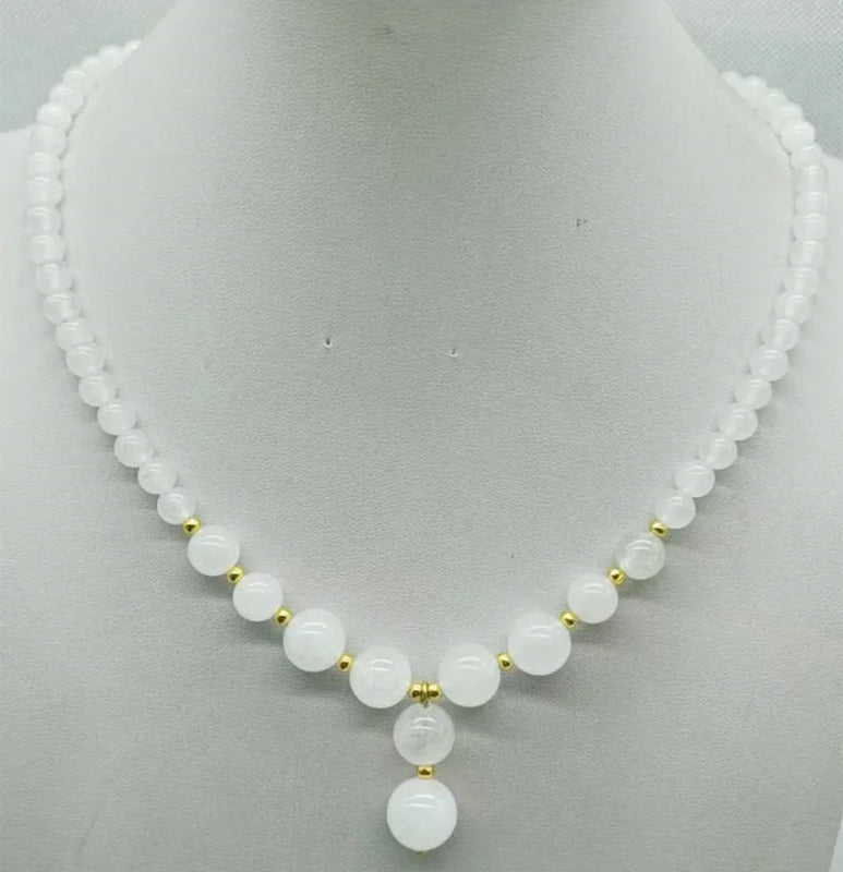 Jade Round Beads Pendant Necklace 18 Inch Jewelry Gift for Women