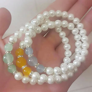 Elegant Shell Pearl & Gemstone Bracelet 7.5 Inch