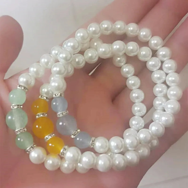 Elegant Shell Pearl & Gemstone Bracelet 7.5 Inch