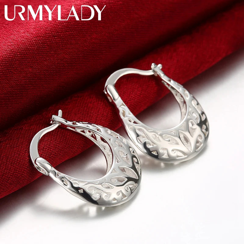 925 Silver Hollow Carved Drop Earrings for Women Party Wedding