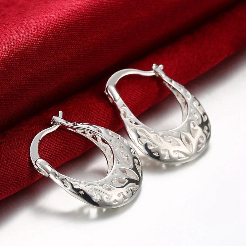 925 Silver Hollow Carved Drop Earrings for Women
