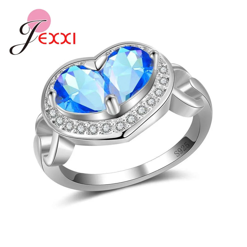 Heart Stone Rings for Women Wedding Accessories 925 Silver Needle CZ Top