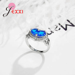 Heart Stone Rings for Women Wedding Accessories 925 Silver Needle CZ Top