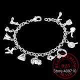 925 Silver Zircon Crystal Bracelets 12 Charms Bangles For Woman