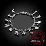925 Silver Zircon Crystal Bracelets 12 Charms Bangles For Woman