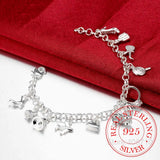 925 Silver Zircon Crystal Bracelets 12 Charms Bangles For Woman