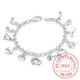 925 Silver Zircon Crystal Bracelets 12 Charms Bangles For Woman