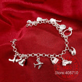 925 Silver Zircon Crystal Bracelets 12 Charms Bangles For Woman
