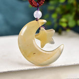 Natural Crystal Star Moon Pendant Necklace for Women Men