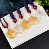Natural Crystal Star Moon Pendant Necklace for Women Men