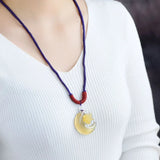 Natural Crystal Star Moon Pendant Necklace for Women Men