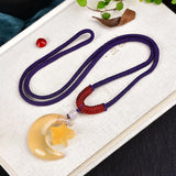 Natural Crystal Star Moon Pendant Necklace for Women Men