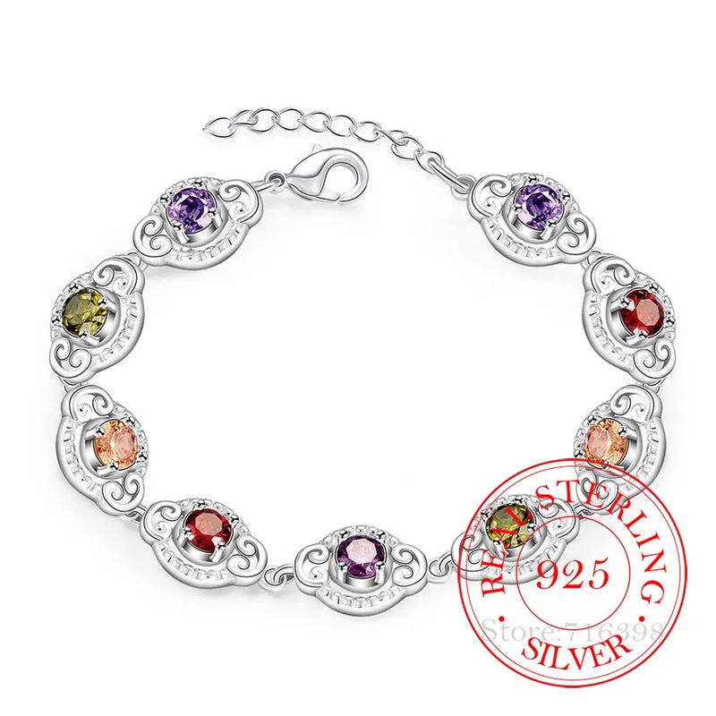 Colorful Zirconia Bracelet 925 Silver Extender Lady Bangle