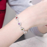Colorful Zirconia Bracelets 925 Sterling Silver With Extender Lady Charm Bangle