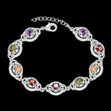 Colorful Zirconia Bracelets 925 Sterling Silver With Extender Lady Charm Bangle