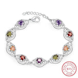 Colorful Zirconia Bracelets 925 Sterling Silver With Extender Lady Charm Bangle
