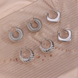 Silver Hollow Geometric Earrings Waterproof Stainless Steel Daily
