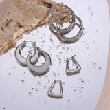Silver Hollow Geometric Earrings Waterproof Stainless Steel Daily