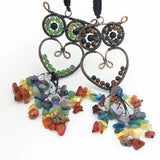 Pretty Owl Stone Car Pendant 7 Chakra Crystal Tassel Charms