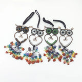 Pretty Owl Stone Car Pendant 7 Chakra Crystal Tassel Charms