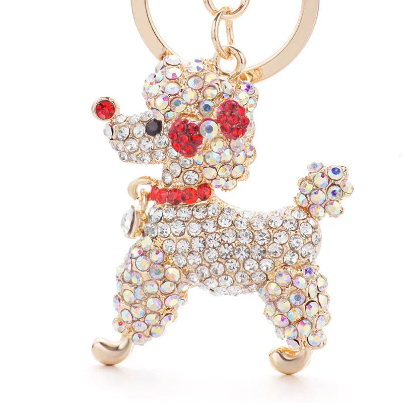 Poodle Dog Crystal Keychain Bow with Bowknot Car Bag Keychain