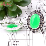 Oval Green Jades Stone Beads Marcasite Tibetan Silver Necklace Pendant Earrring
