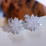 Sterling Silver Drop Earrings Snowflake Zircon Crystal 925 Fine Jewelry