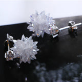 Sterling Silver Drop Earrings Snowflake Zircon Crystal 925 Fine Jewelry