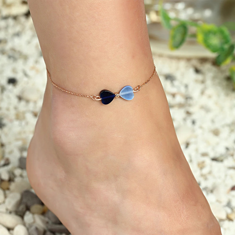 Rose Plated Women's 925 Silver Anklet with Cat Eye
